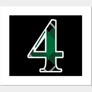 4 Sports Jersey Number Green Black Flannel Posters and Art